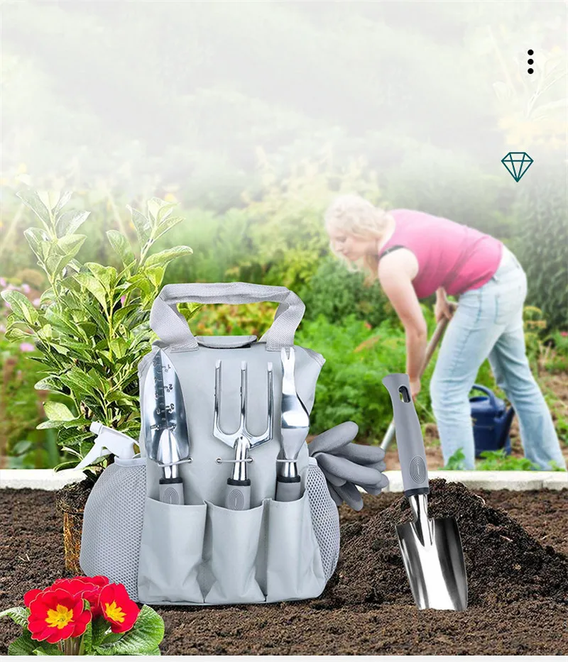 

Aluminum alloy garden tool set gardening combination pruning scissors size shovel rake three fork root extractor set