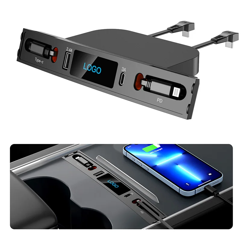 Автомобильное зарядное устройство USB с несколькими портами для модели 2021, 2022, 2023, 3/Y, многофункциональные аксессуары с логотипом и выдвижным кабелем
Автомобильное зарядное устройство USB с несколькими портами для модели 2021, 2022, 2023, 3/Y, многофункциональные аксессуары с логотипом и выдвижным кабелем
