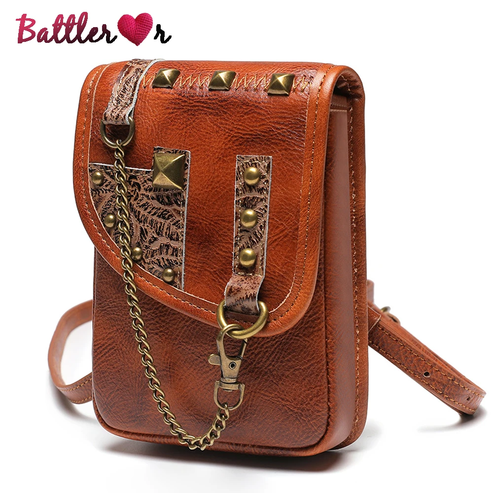 Genuine Leather Phone Flap Bag Women Brown Vintage Retro Punk Waist Bag Chain Rivet Decoratived Medieval Steampunk Messenger Bag
Genuine Leather Phone Flap Bag Women Brown Vintage Retro Punk Waist Bag Chain Rivet Decoratived Medieval Steampunk Messenger Bag