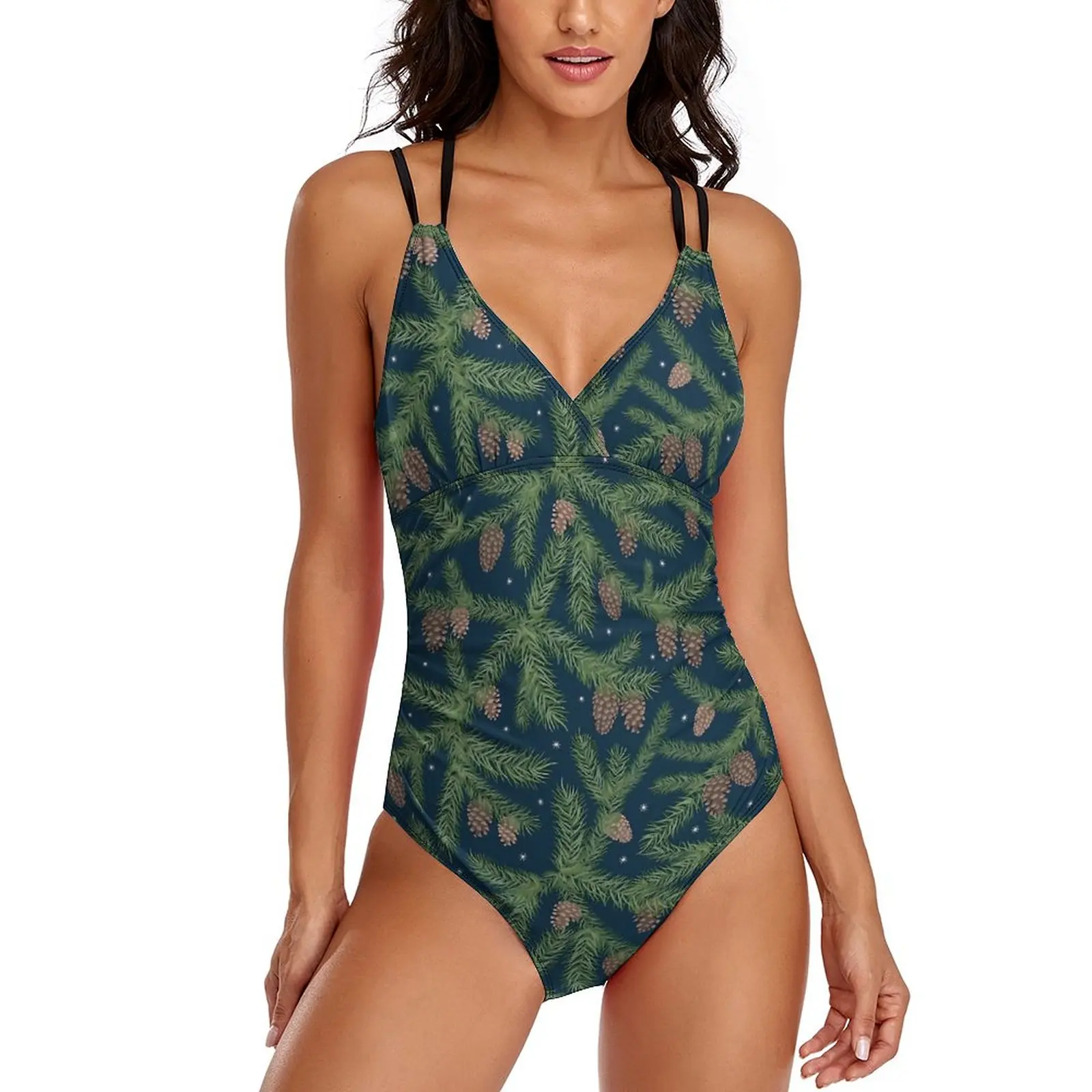 

Pine Cones Swimsuit Branches Print Swimwear One-Piece Swimsuits Women Push Up Sexy Fantasy Beach Wear