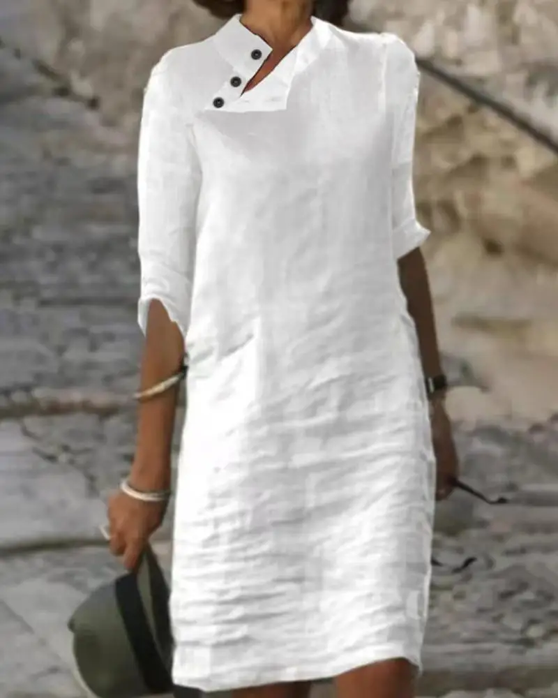 Plain Button Detail Casual Dress Women Spring Summer White Half Sleeve Mini Dress Fashion Casual Solid Color
Plain Button Detail Casual Dress Women Spring Summer White Half Sleeve Mini Dress Fashion Casual Solid Color