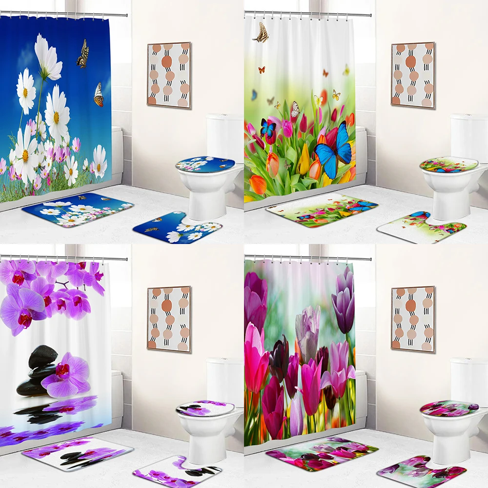 180*180cm Colorful Flowers Fabric Shower Curtains Bath Mats Rugs Beautiful Butterfly Flower Bathroom Curtain Set Home Decoration
180*180cm Colorful Flowers Fabric Shower Curtains Bath Mats Rugs Beautiful Butterfly Flower Bathroom Curtain Set Home Decoration