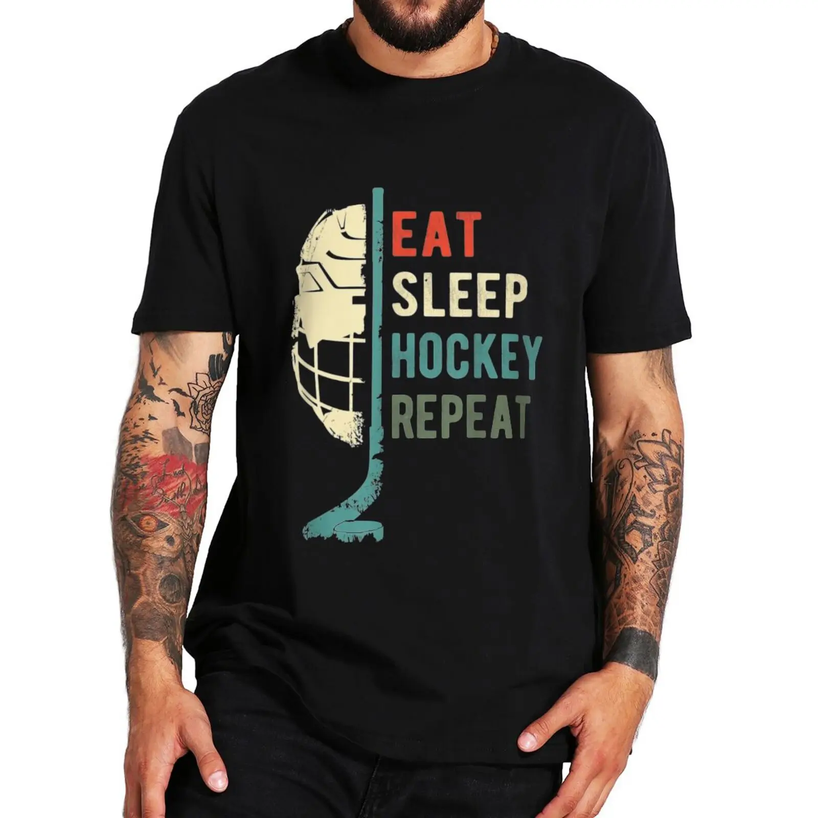 

Retro Eat Sleep Hockey Repeat T Shirt Sports Lovers Gift Vintage Short Sleeve 100% Cotton Unisex Casual Soft T-shirts EU Size