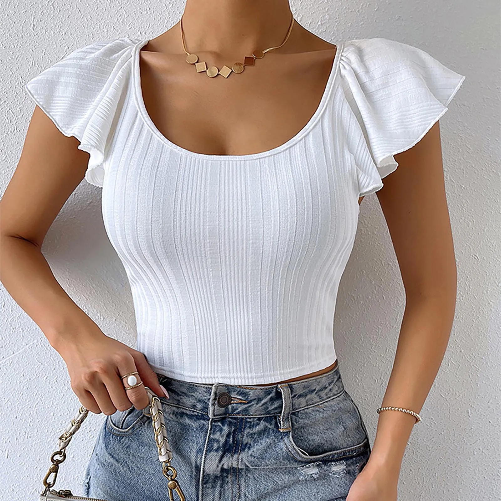 Women Petal Sleeve Short Sleeved Vest Slimming Elegant Knitted Bottom Basics Athletic Leggings Women's T Shirt Short Sleeve
Women Petal Sleeve Short Sleeved Vest Slimming Elegant Knitted Bottom Basics Athletic Leggings Women's T Shirt Short Sleeve