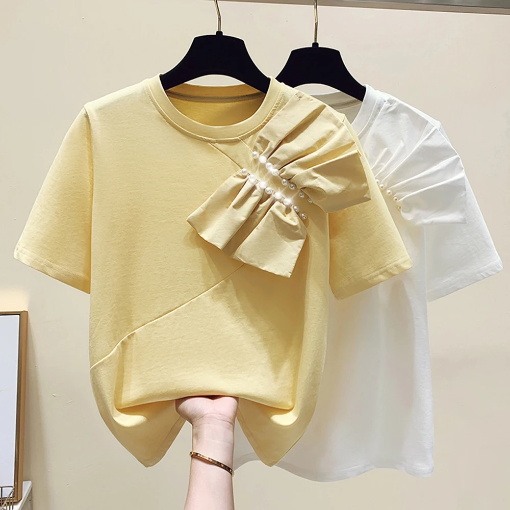 2022 Summer Pearl Bow Knot Sweet Short-sleeved Tshirts Women Seasonal Fashion Casual Solid All-matching Ladies Tops
2022 Summer Pearl Bow Knot Sweet Short-sleeved Tshirts Women Seasonal Fashion Casual Solid All-matching Ladies Tops