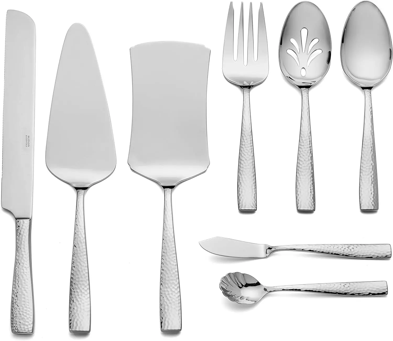 Hammered 18/10 Steel Flatware Serving Utensil Set - Hostess Silverware with Cake Knife & Cake Server Plate for cooking Accesori
Hammered 18/10 Steel Flatware Serving Utensil Set - Hostess Silverware with Cake Knife & Cake Server Plate for cooking Accesori