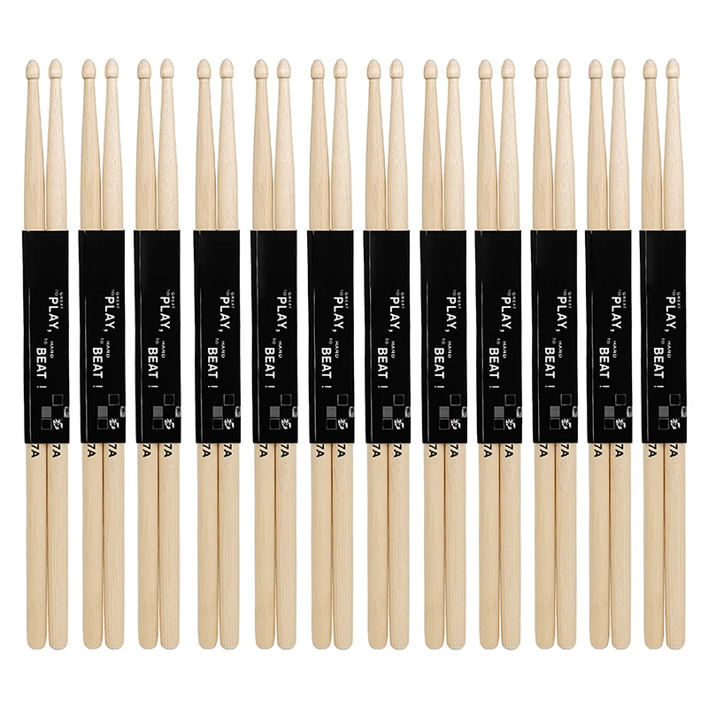 

12 Pairs 7A Drum Sticks Classic Maple Wood Tip Drumsticks for Kids Beginners Students Rock Band Musical Instrument Percussion Ac