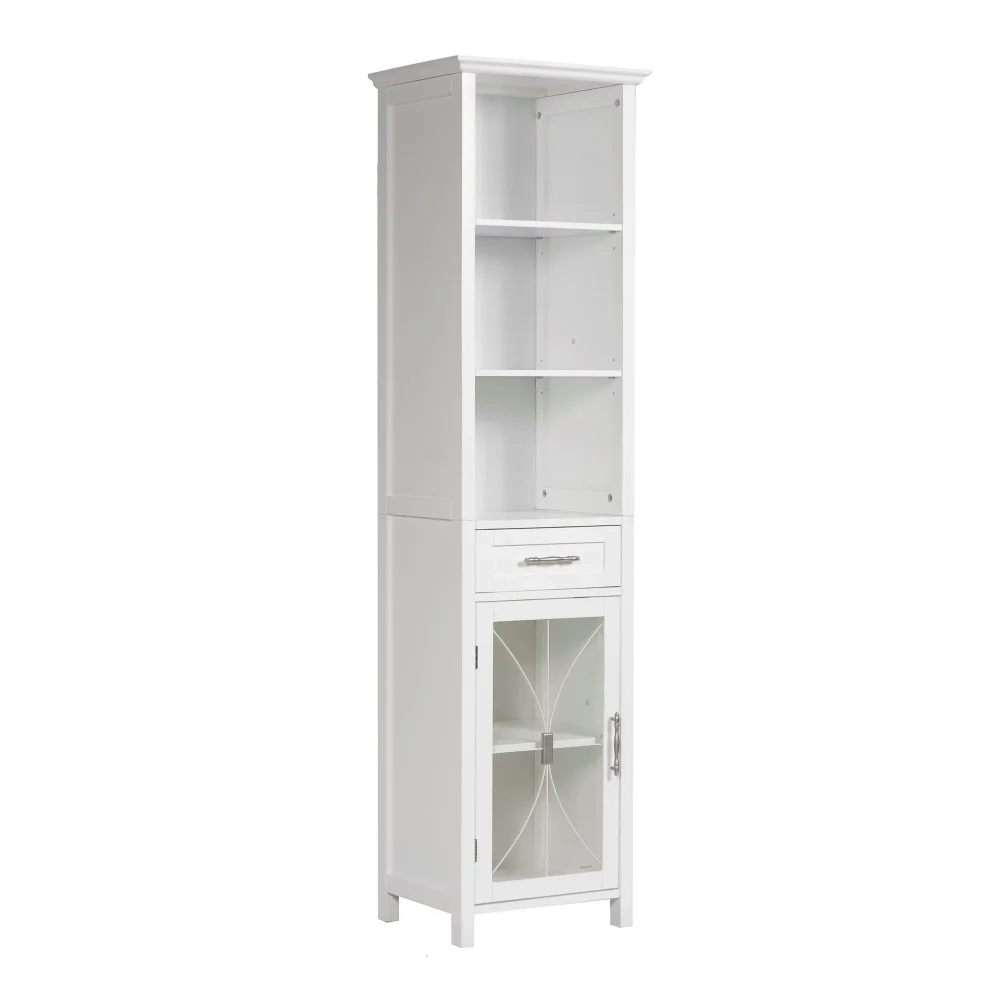 Teamson Home Delaney Multi Functional Tall Free Standing Linen Storage Tower with Single Drawer, White
Teamson Home Delaney Multi Functional Tall Free Standing Linen Storage Tower with Single Drawer, White