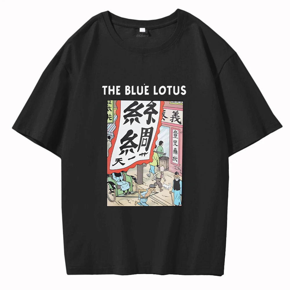 The Blue Lotus T Shirt Tim and Struppi Tintin 100 % Cotton Summer Unisex Womens Comic belgie France Rocket Retro Prints Harajuku
The Blue Lotus T Shirt Tim and Struppi Tintin 100 % Cotton Summer Unisex Womens Comic belgie France Rocket Retro Prints Harajuku