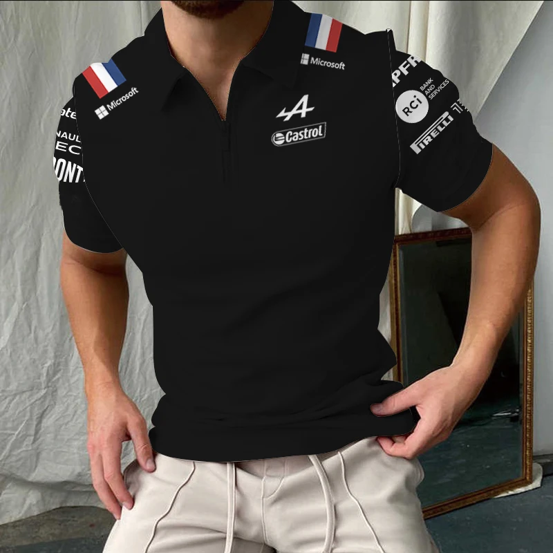 Alpine-polo with 3d printed men's race car, casual sports shirt with back collar and zip, t-shirts of the formula 1 team
Alpine-polo with 3d printed men's race car, casual sports shirt with back collar and zip, t-shirts of the formula 1 team
