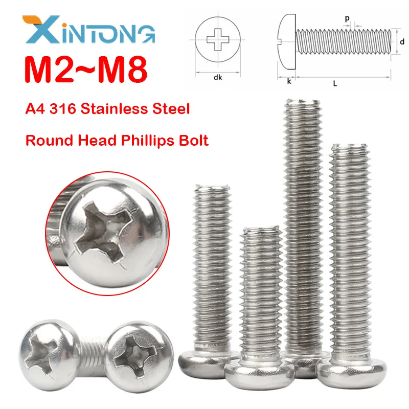 5/50 шт. M2 M2.5 M3 M4 M5 M6 M8 крестообразный болт с круглой головкой крестообразный Винт A4 316 нержавеющая сталь Длина 4 мм-80 мм 
5/50 шт. M2 M2.5 M3 M4 M5 M6 M8 крестообразный болт с круглой головкой крестообразный Винт A4 316 нержавеющая сталь Длина 4 мм-80 мм