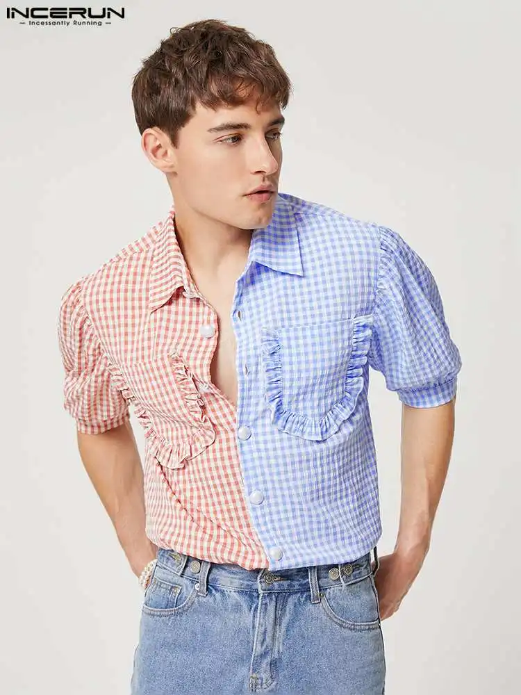 INCERUN Men Shirt Plaid Patchwork Lapel Ruffle Short Sleeve Streetwear 2022 Pockets Casual Men Clothing Button Leisure Camisas
INCERUN Men Shirt Plaid Patchwork Lapel Ruffle Short Sleeve Streetwear 2022 Pockets Casual Men Clothing Button Leisure Camisas