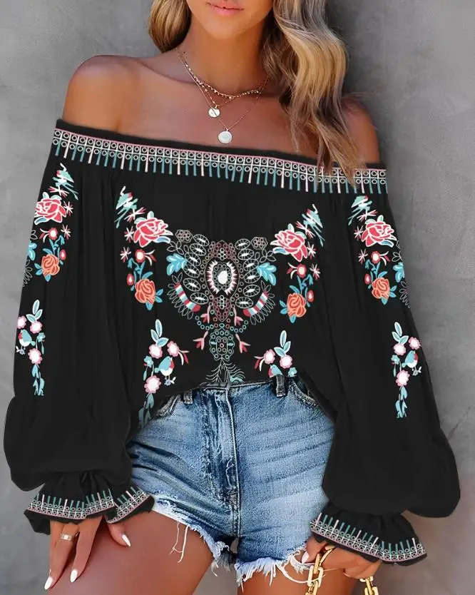 Fashion Woman Blouse 2023 Spring/summer New Fashion Personality Floral Tribal Off Shoulder Lantern Sleeve Top Casual Daily
Fashion Woman Blouse 2023 Spring/summer New Fashion Personality Floral Tribal Off Shoulder Lantern Sleeve Top Casual Daily