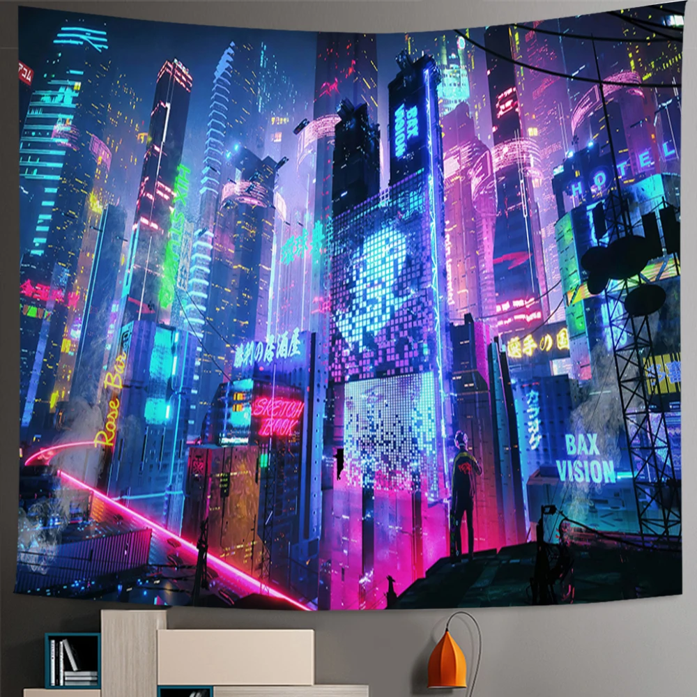 Cyberpunk Tapestry Psychedelic Fantasy Future City Cyberspace Hanging Wall Cloth Neon Good Vibes Only Planet Mountains Poster 
Cyberpunk Tapestry Psychedelic Fantasy Future City Cyberspace Hanging Wall Cloth Neon Good Vibes Only Planet Mountains Poster