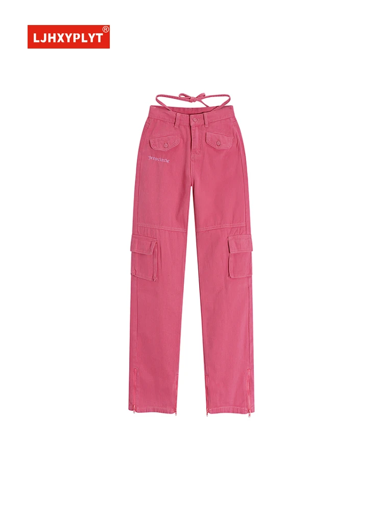 Rose Red Lace-up Design Denim Cargo Pants Women's Spring and Autumn New Street Style Casual Multi-pocket Straight Jeans Female
Rose Red Lace-up Design Denim Cargo Pants Women's Spring and Autumn New Street Style Casual Multi-pocket Straight Jeans Female