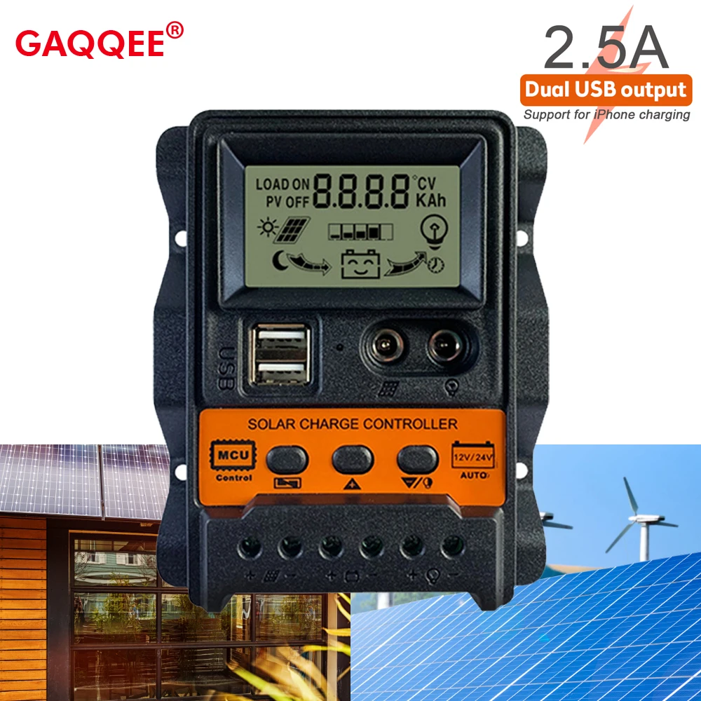 PWM Solar Controller Dual USB DC Current 12V 24V 10A 20A 30A LCD Display Solar Panel Charger Battery Regulator Charge Controller
PWM Solar Controller Dual USB DC Current 12V 24V 10A 20A 30A LCD Display Solar Panel Charger Battery Regulator Charge Controller