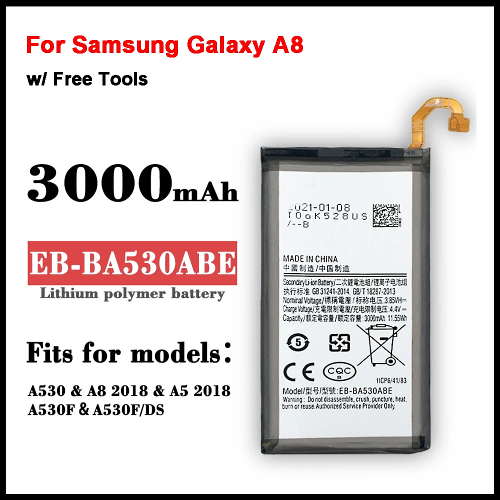 

Оригинальная фотобатарея 3000 мАч для Samsung Galaxy A8 2018 A530 EB-BA530ABE A530F A530K/L/S/W A530N/DS аккумуляторы + Инструменты