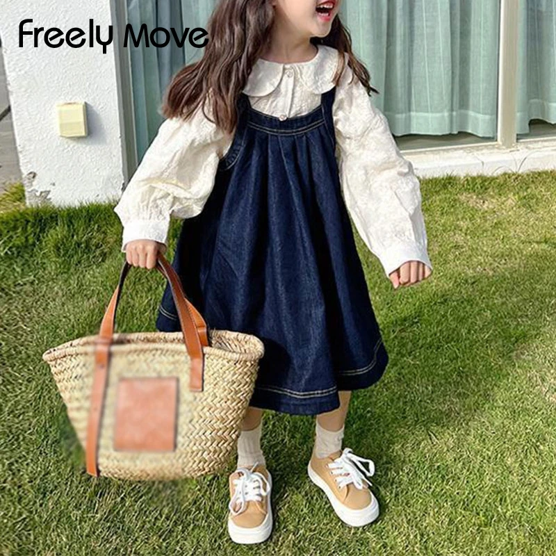Freely Move 2022 Sweet Fashion Spring Girls Kids Denim Dress+Long Sleeve Tops Peter Pan Collar Floral Blouse 2pcs Clothes Set
Freely Move 2022 Sweet Fashion Spring Girls Kids Denim Dress+Long Sleeve Tops Peter Pan Collar Floral Blouse 2pcs Clothes Set