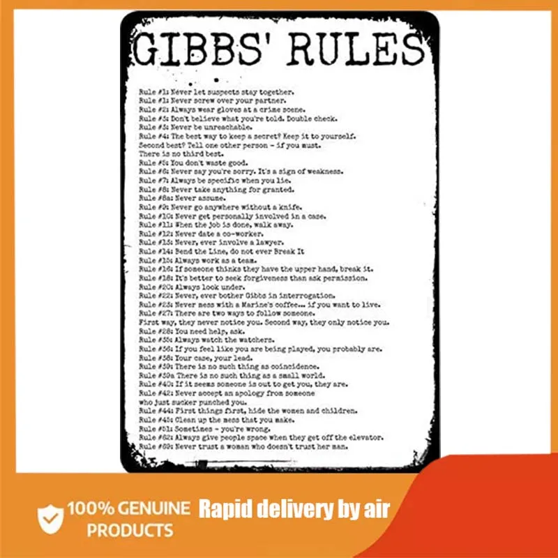 Жестяной знак Амелия Шарп винтажный знак NCIS gibb's Rules металлический знак настенное украшение для дома Бар Гараж мужская пещера художественны...
Жестяной знак Амелия Шарп винтажный знак NCIS gibb's Rules металлический знак настенное украшение для дома Бар Гараж мужская пещера художественны...
