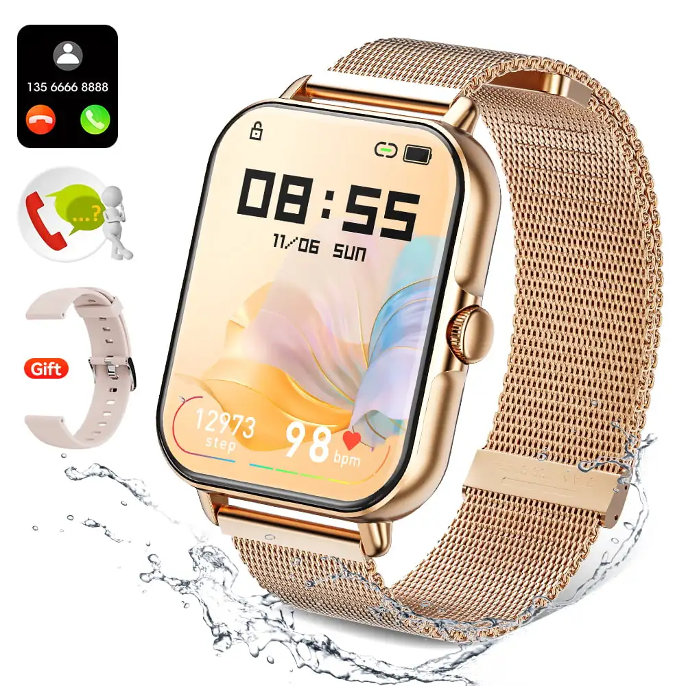 Watch Women, 1.69 inch Watch with Answer/Dial, Heart Rate Monitor/AI Voice Control/Fitness Tracker Watch (Gold Steel Belt)
Watch Women, 1.69 inch Watch with Answer/Dial, Heart Rate Monitor/AI Voice Control/Fitness Tracker Watch (Gold Steel Belt)