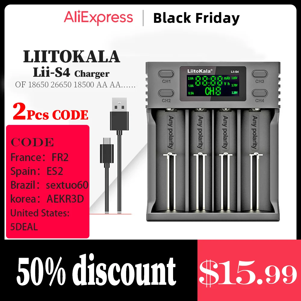 Зарядное устройство для литиевой батареи Liitokala 3,7 в 
Зарядное устройство для литиевой батареи Liitokala 3,7 в