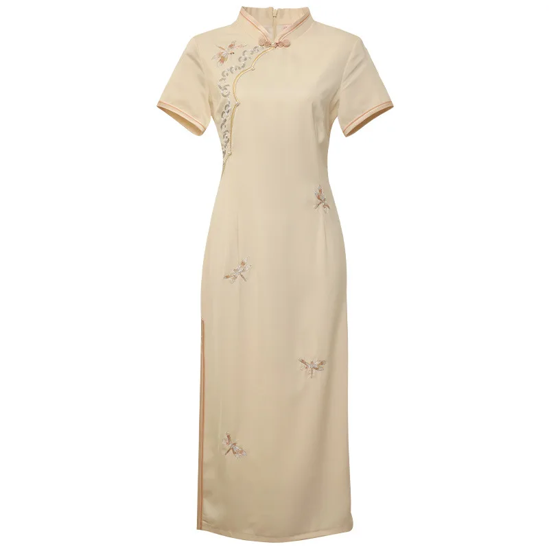 2022 Embroidery Chinese National Cheongsam Beige Vintage Dress Elegant Short Sleeve Slim Dresses Qipao S To 2XL
2022 Embroidery Chinese National Cheongsam Beige Vintage Dress Elegant Short Sleeve Slim Dresses Qipao S To 2XL