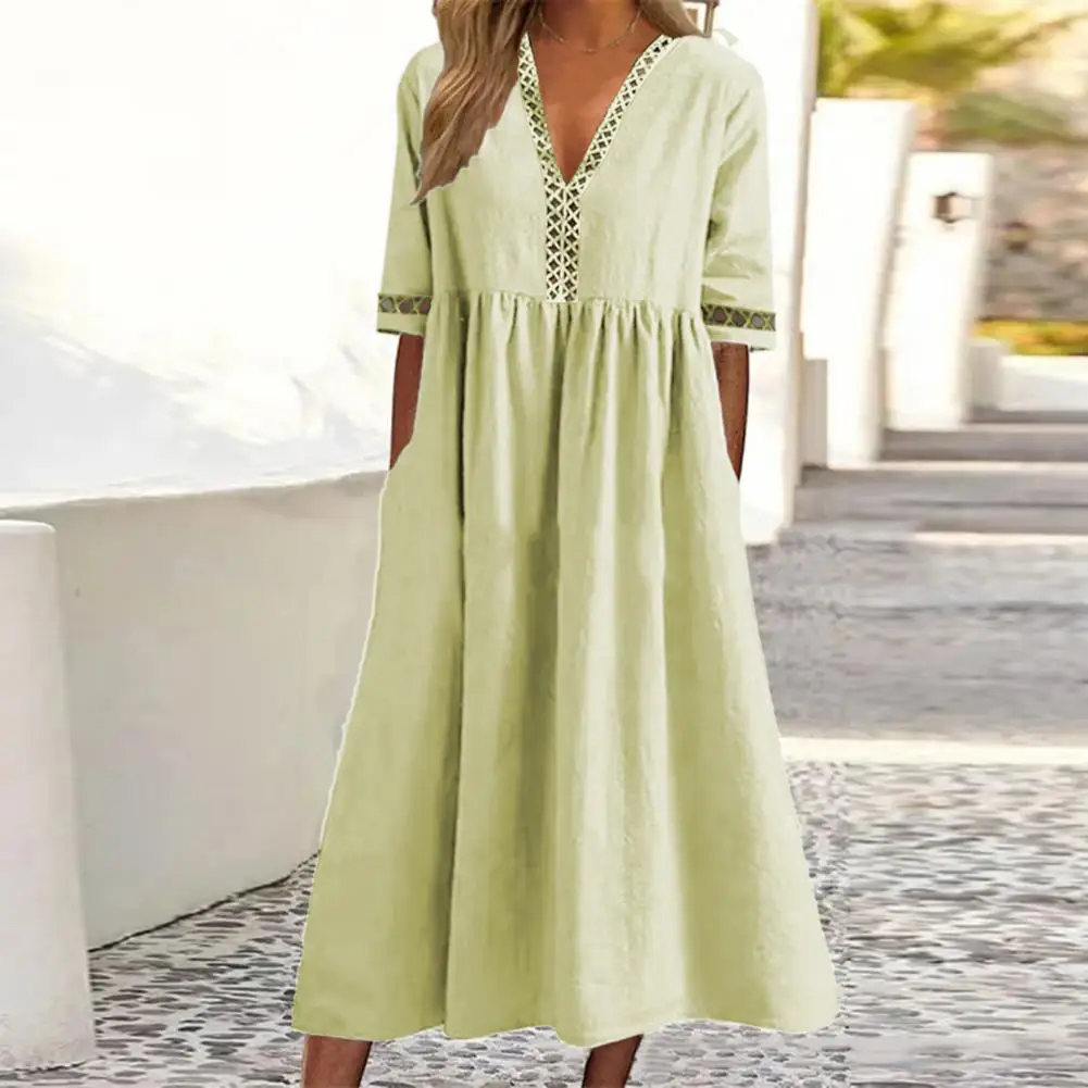 Summer Dress Mid-calf Length Beach Dress Pockets Comfortable Women Summer Dress Female Clothes
Summer Dress Mid-calf Length Beach Dress Pockets Comfortable Women Summer Dress Female Clothes