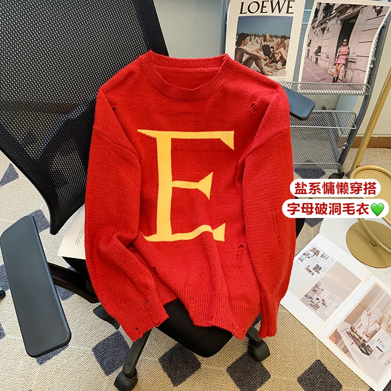 Y2k Tops Autumn/Winter Letter Niche Design Sweater Retro Loose Lazy Long Sleeve Hole Fashion Top Women Pullover 
Y2k Tops Autumn/Winter Letter Niche Design Sweater Retro Loose Lazy Long Sleeve Hole Fashion Top Women Pullover