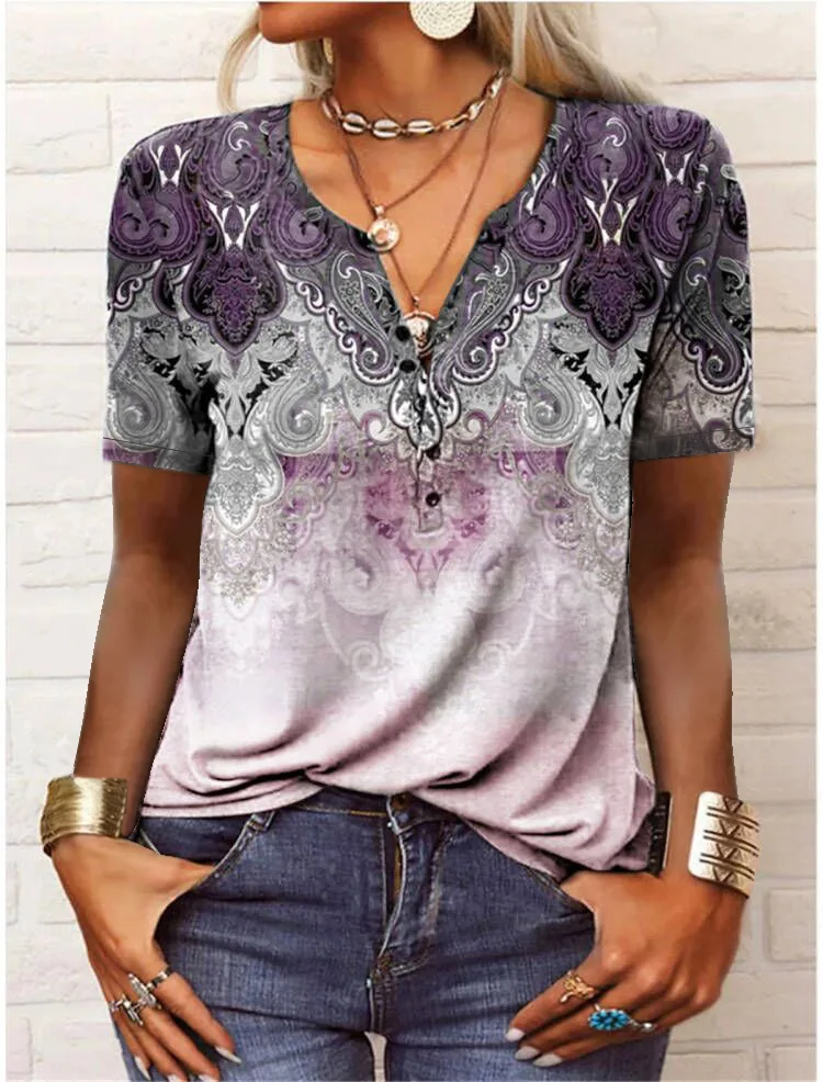 2023 Summer Printed Blouse Shirt Women's Casual V Neck Floral Vintage Short-sleeve Buttons Loose Y2k Pullover Tee Shirt Tops
2023 Summer Printed Blouse Shirt Women's Casual V Neck Floral Vintage Short-sleeve Buttons Loose Y2k Pullover Tee Shirt Tops