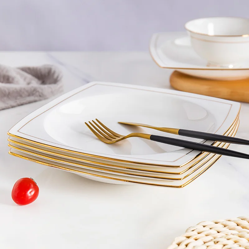 Bone china plate gold trimmed model room hotel decoration table home vegetable plate western food plate
Bone china plate gold trimmed model room hotel decoration table home vegetable plate western food plate