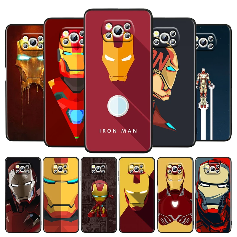 

Marvel Iorn Man Cartoon For Xiaomi Poco M4 X3 F3 GT NFC M3 C3 M2 F2 F1 X2 Pro Mi Mix3 Silicone Black Phone Case Coque Cover Capa