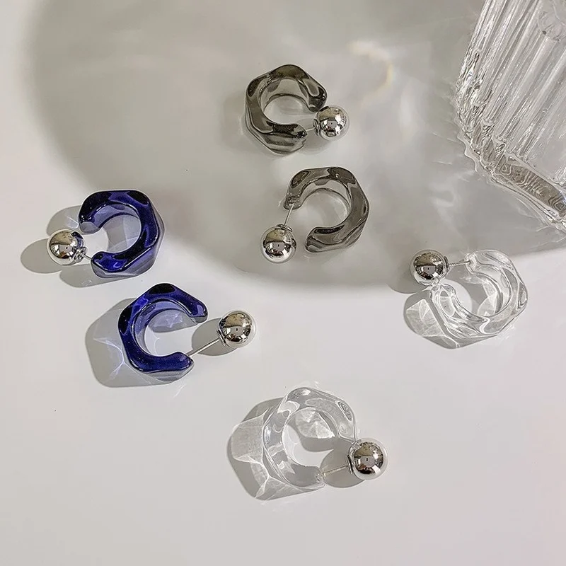 

VSnow Designed Geometric Acrylic Hoop Earring for Women Metallic Round Ball Creative C Shape Wide Earring Jewelry Accessories