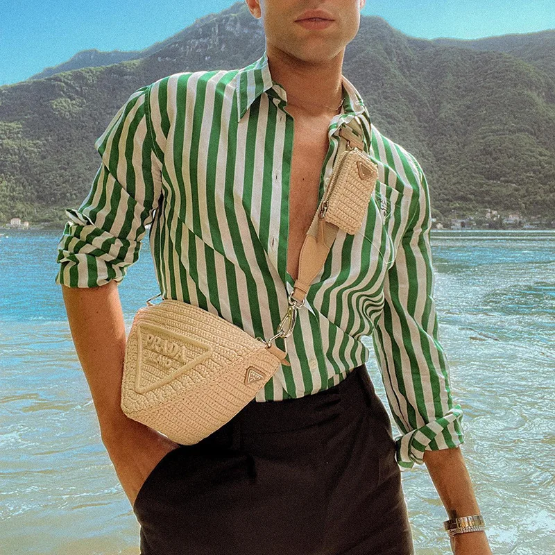 Europe and the United States spring and summer cardigan men's green striped shirt
Europe and the United States spring and summer cardigan men's green striped shirt
