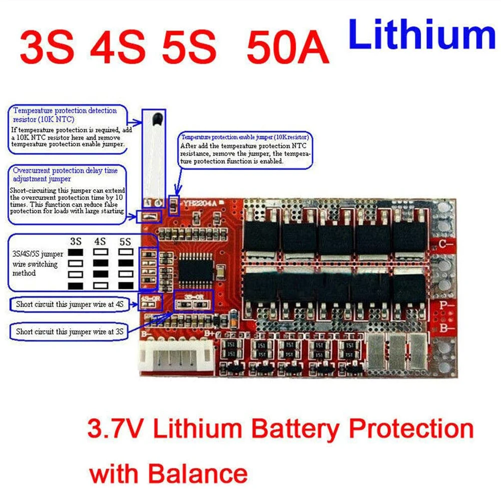 3S 4S 5S 50A BMS Board 55A 3.7V Lithium Battery Protection Board With Balance 3/4/5 String Polymer Lithium Battery Board
3S 4S 5S 50A BMS Board 55A 3.7V Lithium Battery Protection Board With Balance 3/4/5 String Polymer Lithium Battery Board