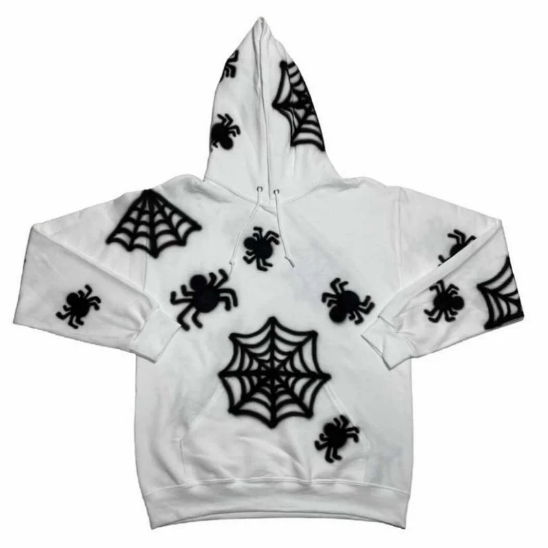 

Europe America Fashion Men and Women Y2K Loose Coat Top Gothic Spider Web Spring and Autumn Print Long Sleeve Hooded Sweatshirt