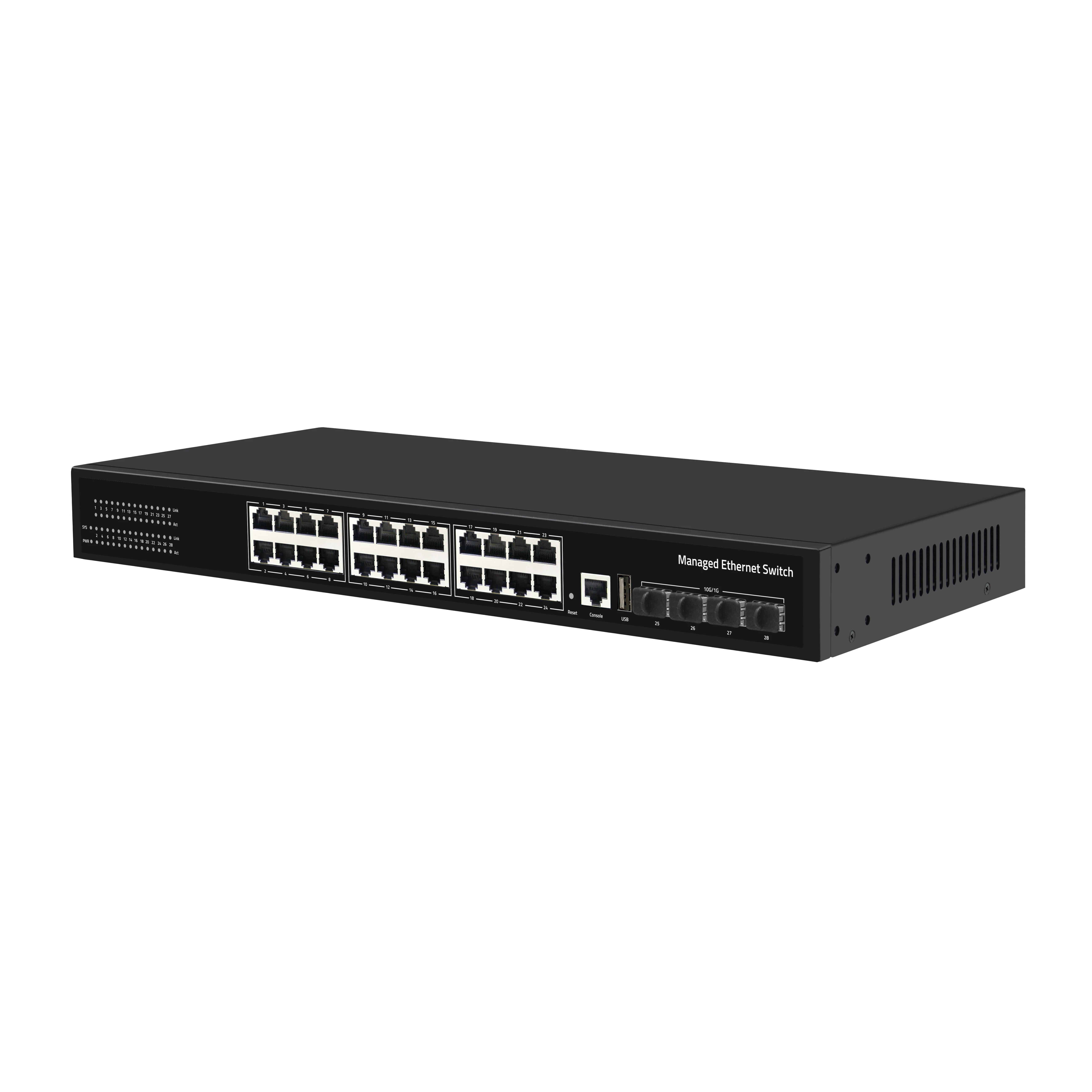 Fiber optic Network Switch 24 port GE TP +4 10G port Ethernet Websmart SNMP Combo CLI Telnet Console NMS Managed VLAN
Fiber optic Network Switch 24 port GE TP +4 10G port Ethernet Websmart SNMP Combo CLI Telnet Console NMS Managed VLAN