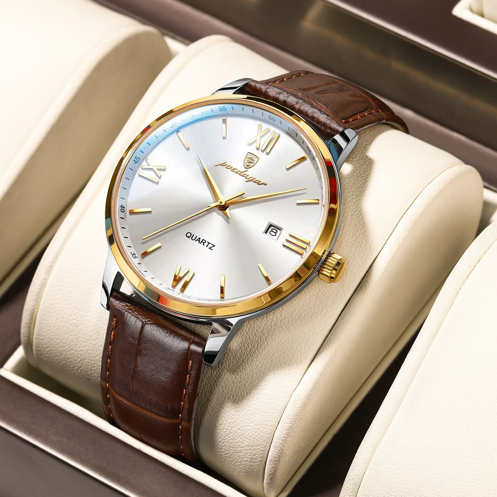 

POEDAGAR Brand Mens Watches Luxury Top Business Waterproof Luminous Quartz Wristwatch Sport Leather Strap Date Clock Reloj Hombr