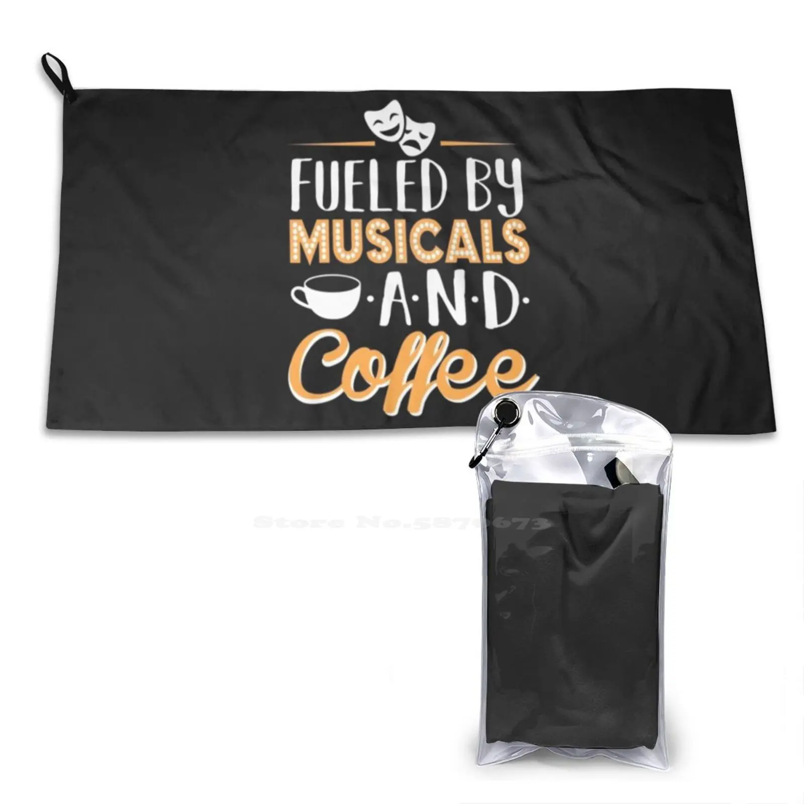 

Fueled By Musicals And Coffee 3D Print Bath Towel Strong Water Absorption Broadway Musical Musical Theatre Broadway Fan Theatre