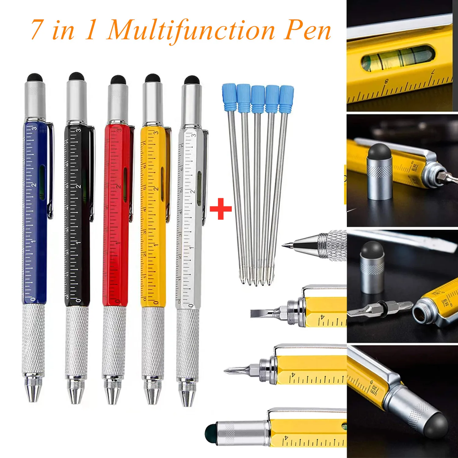 7 In1 Multifunction Handheld Screwdriver Tool Ballpoint Pen Measure Technical Ruler Screwdriver Touch Screen Stylus Spirit Level
7 In1 Multifunction Handheld Screwdriver Tool Ballpoint Pen Measure Technical Ruler Screwdriver Touch Screen Stylus Spirit Level