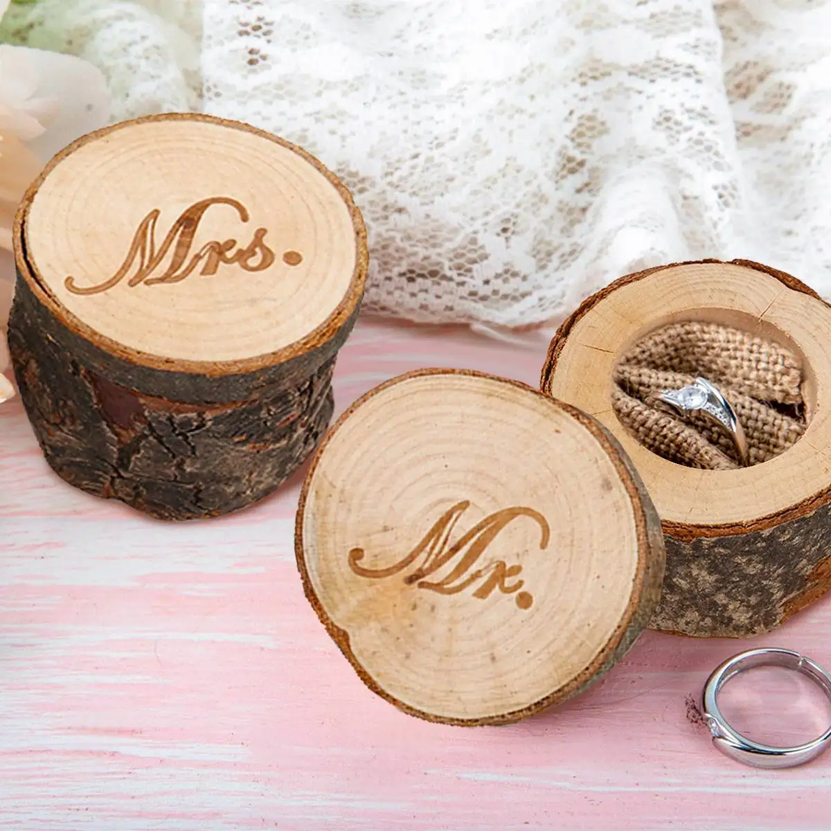 

Коробка для обручального кольца, деревянное кольцо в деревенском стиле, держатель для свадебной вечеринки, предложение, кольцо с гравировкой, Подарок на годовщину для нее