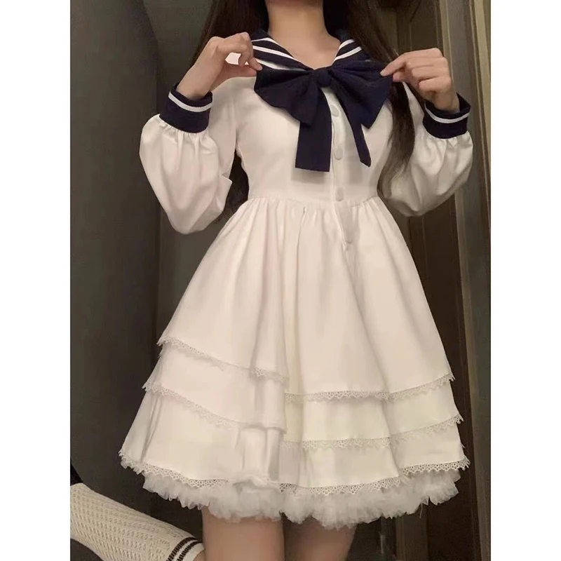Long Sleeve White Lolita Dress Goth Aesthetic Puff Sleeve High Waist Vintage Bandage Lace Trim Party Clothes Dress Woman
Long Sleeve White Lolita Dress Goth Aesthetic Puff Sleeve High Waist Vintage Bandage Lace Trim Party Clothes Dress Woman