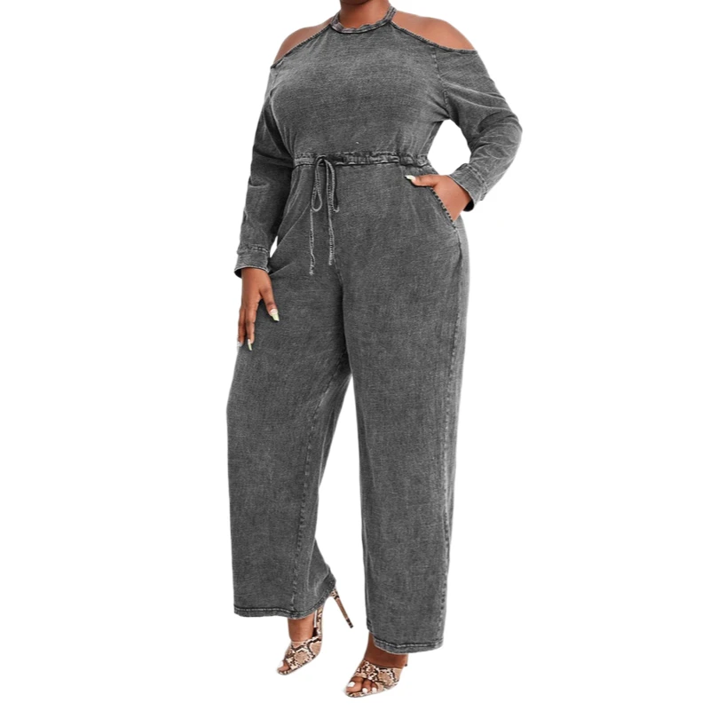 Solid Gray Plus Size Denim Jumpsuit Women Sexy Off Shoulder Long Sleeve Halter Overalls Practical Pants Female Long Jeans Romper
Solid Gray Plus Size Denim Jumpsuit Women Sexy Off Shoulder Long Sleeve Halter Overalls Practical Pants Female Long Jeans Romper