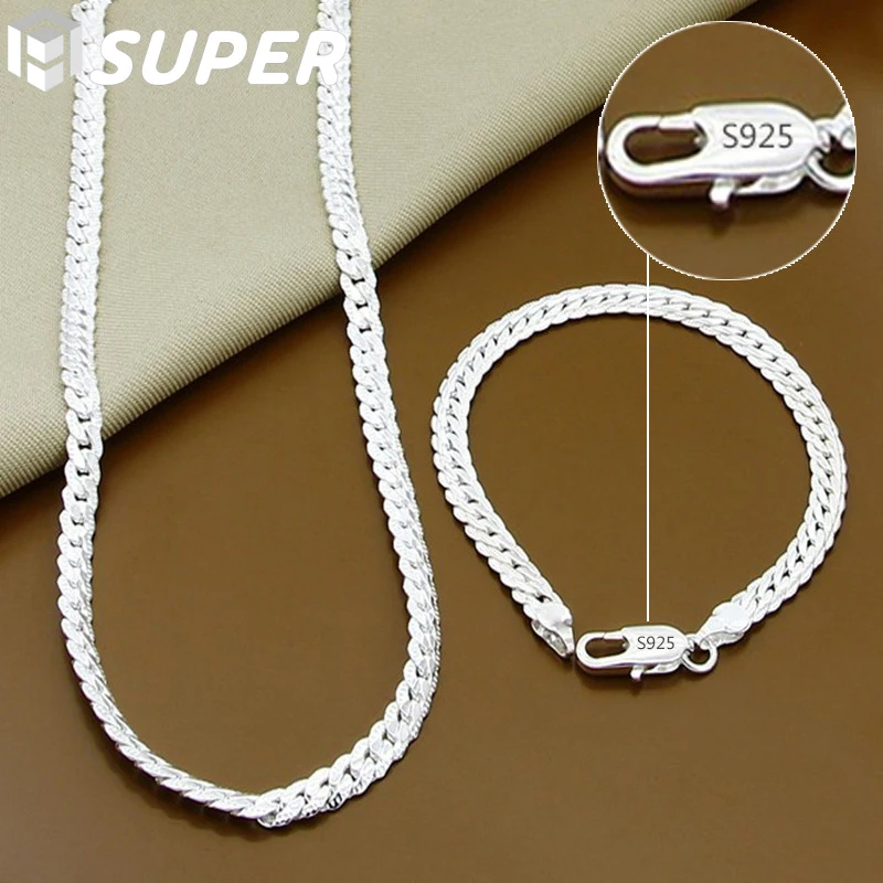S925 Sterling Silver 2 Piece 5MM Full Sideways Chain Necklace Bracelet For Women Men Fashion Jewelry Sets Wedding Gift
S925 Sterling Silver 2 Piece 5MM Full Sideways Chain Necklace Bracelet For Women Men Fashion Jewelry Sets Wedding Gift