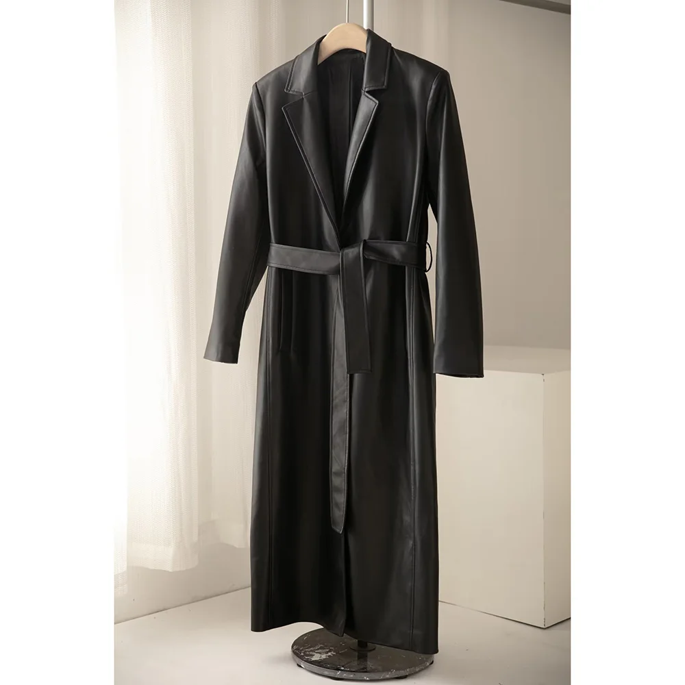 PB&ZA Women's Trench Coat Long Oversized Black Faux Leather Jackets Belt Loose Korean Single Breasted Overcoat Female 1255716
PB&ZA Women's Trench Coat Long Oversized Black Faux Leather Jackets Belt Loose Korean Single Breasted Overcoat Female 1255716