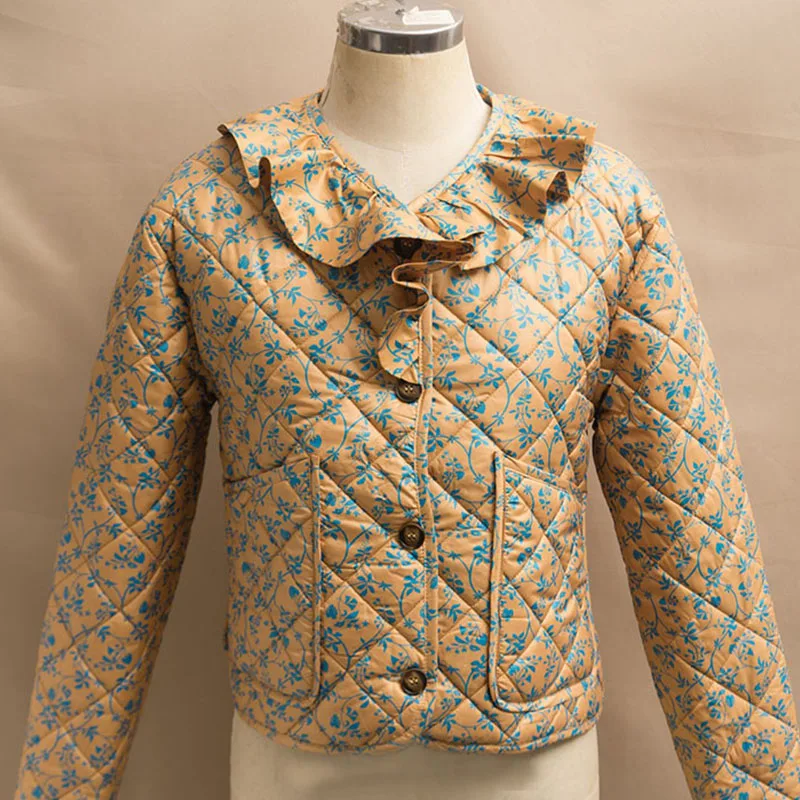 Женское короткое однобортное пальто, хлопковая рубашка с длинным рукавом и цветочным принтом, зима 2022 
Женское короткое однобортное пальто, хлопковая рубашка с длинным рукавом и цветочным принтом, зима 2022