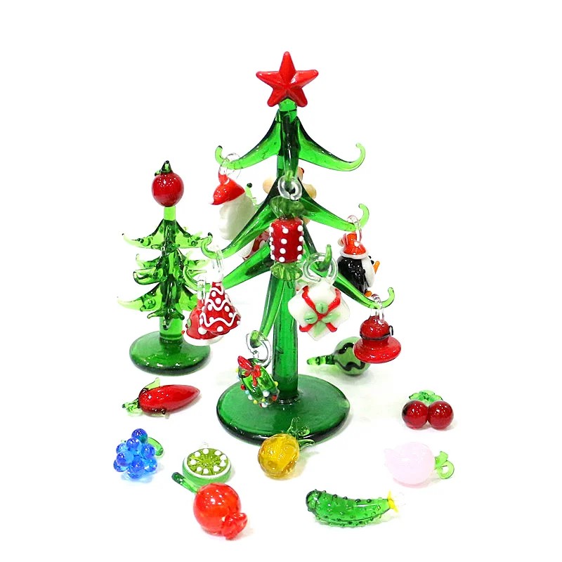 

Маленькая Рождественская елка из муранского стекла на заказ, ремесленное украшение, креативное Рождественское украшение с 12 милыми мини-подвесками, аксессуары