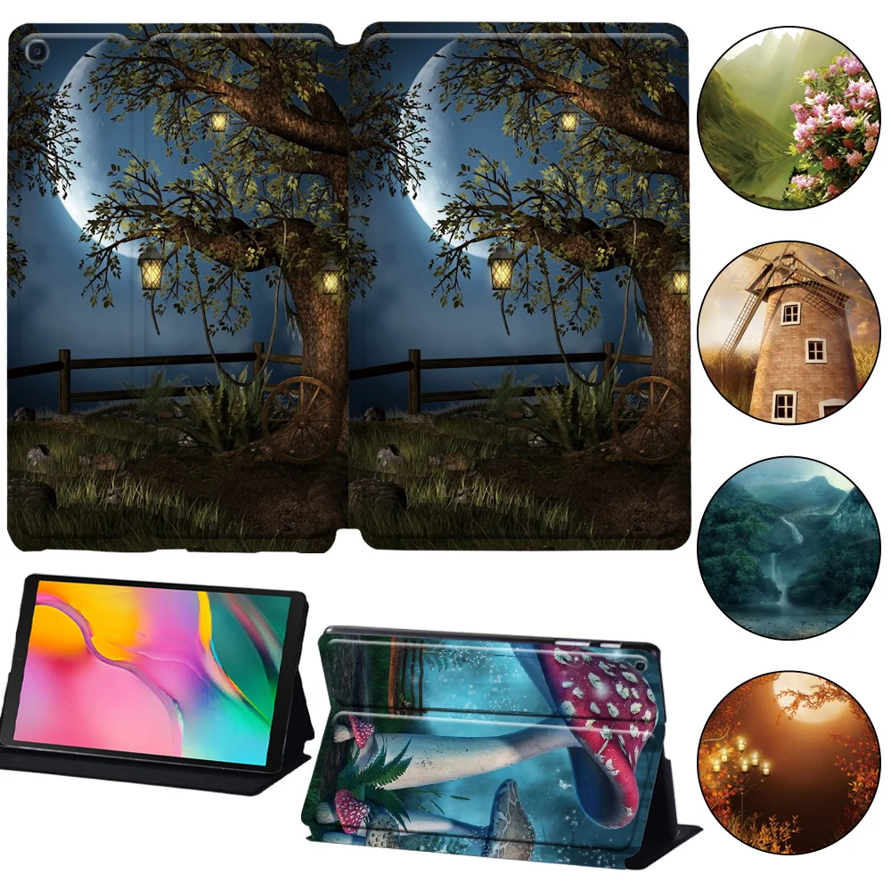 

For Samsung Galaxy Tab A7 10.4 A7 Lite A8 10.5 S5E 10.1 S6 Lite P61 Printed PU Leather Stand Folio Cover Case with Forest Series