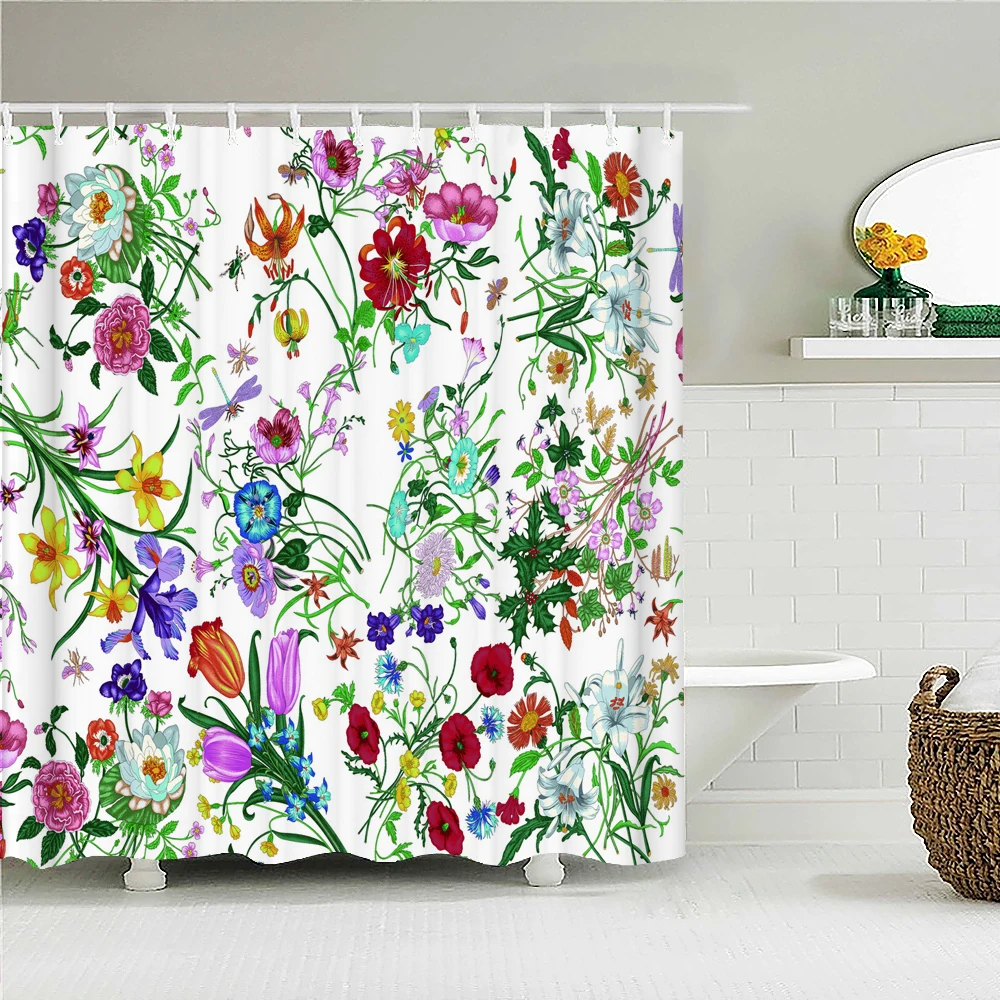 

Flower Plant Leaf Palm Cactus Shower Curtains Bathroom Curtain Frabic Waterproof Polyester Decoration Bathtub Screen with Hooks