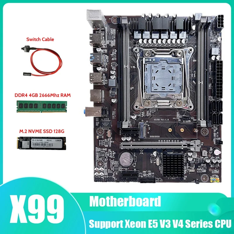AU42 -X99 Motherboard LGA2011-3 Computer Motherboard Support DDR4 RAM With M.2 SSD 128G+DDR4 4G 2666Mhz RAM+Switch Cable
AU42 -X99 Motherboard LGA2011-3 Computer Motherboard Support DDR4 RAM With M.2 SSD 128G+DDR4 4G 2666Mhz RAM+Switch Cable