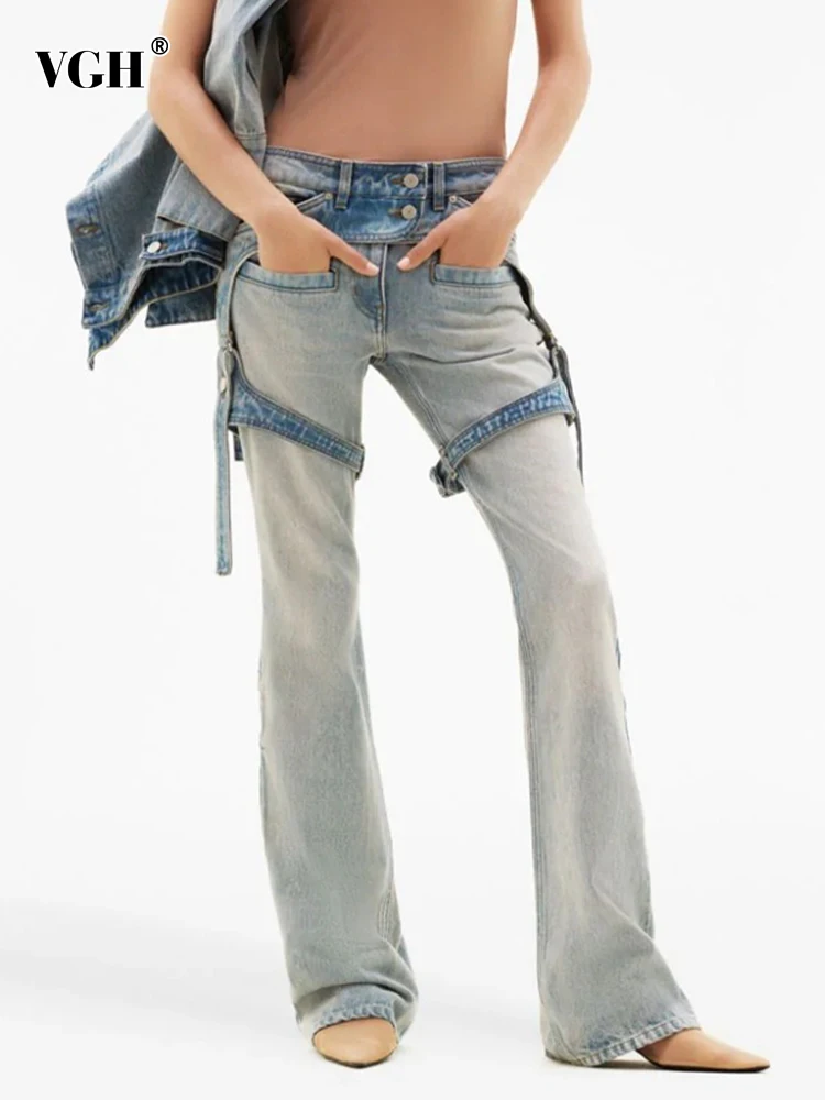 VGH Streetwear Patchwork Denim Trousers For Women High Wasit Spliced Pockets Designer Flare Pants Female Fashion Clothing New
VGH Streetwear Patchwork Denim Trousers For Women High Wasit Spliced Pockets Designer Flare Pants Female Fashion Clothing New